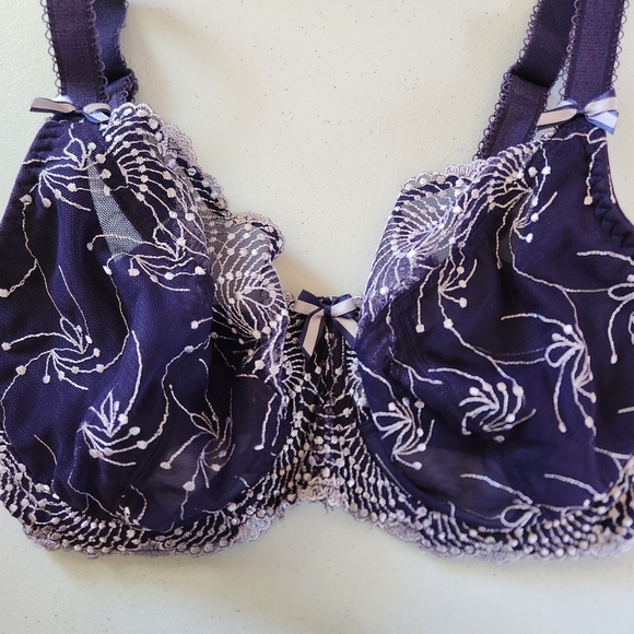Fit Fully Yours Nicole Bra Lace Purple Unpadded Underwire Embroidered Size 30H - Picture 4 of 9